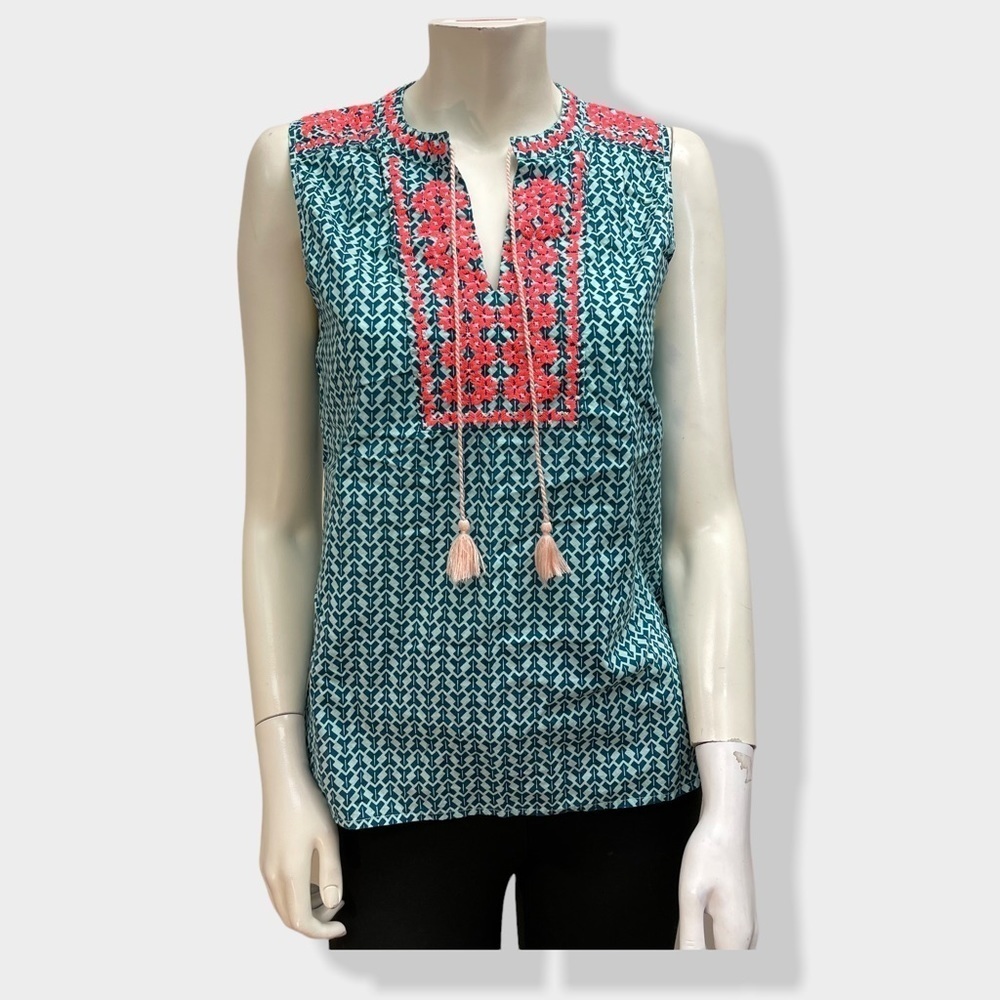 J Crew Embroidered Tassel Sleeveless Tank